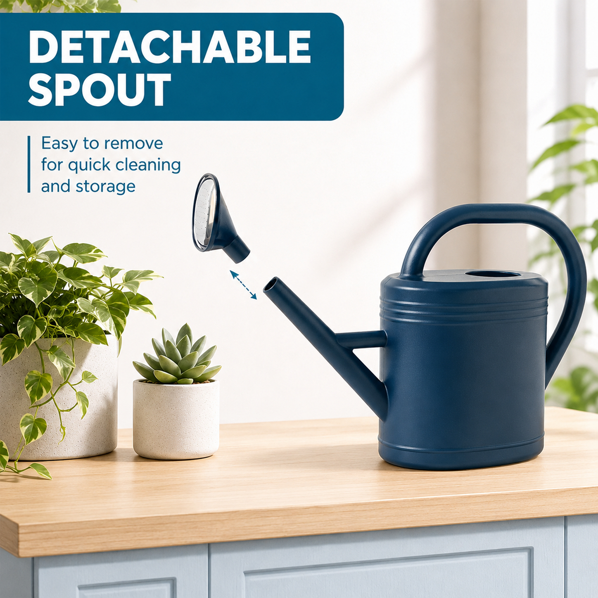 1 Gallon Watering Can for Indoor Plants, Plant Watering Can with Long Spout & Removable Sprinkler Head, Garden Watering Can for Outdoor Flowers, Houseplants & Patio, Blue