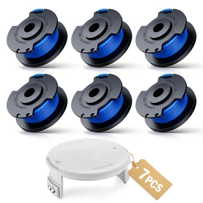 7 Pack Weed Wacker String Replacement, 0.065 Inch 11FT String Trimmer Refill, Compatible with 18V 24V 40V Trimmers, Includes 6 Trimmer Strings and 1 Cover