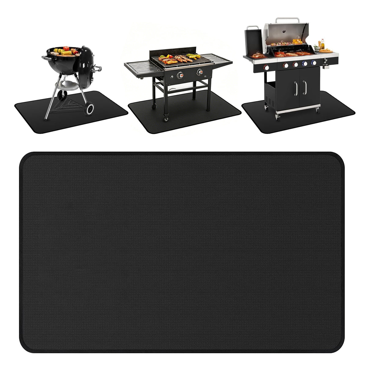 60x40 Inch Large Grill Protection Mat, Dual Sided Water & Oil Counteractive Heat Insulated Floor Pad, Anti-Scratch Ground Cover for Outdoor Backyard Barbecue, Indoor Fire Pit and Fireplace Use