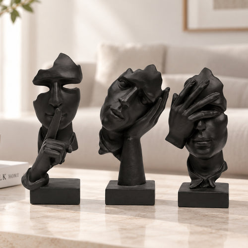 3 Pcs Thinker Statue, See No Evil Hear No Evil Speak No Evil Figurines, Abstract Resin Art Sculptures for Living Room, Home, Office, Study Decor, Silence is Gold Collection
