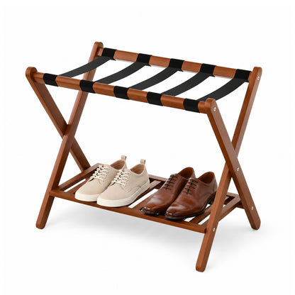 Luggage Racks Suitcase Stand Foldable With Storage Shelf For Guest Room Hotel Essentials Solid Bamboo Heavy-Duty Item Holder