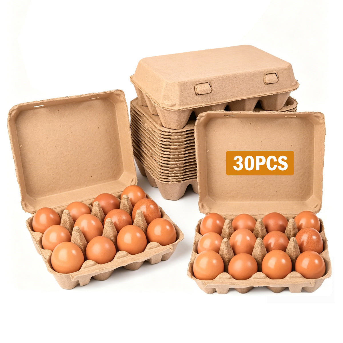 30 Pcs Blank Pulp Egg Cartons, 3×4 Size 12 Grid Pulp Egg Trays, Sturdy Molded Pulp Packaging for Farm Fresh Free-Range Imported Eggs