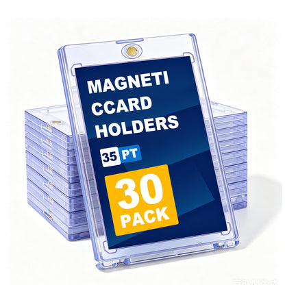 30 Pack Magnetic Card Holders, 35pt One-Touch Trading Card Cases with UV Protection, Hard Plastic Display Protectors for Baseball, Sports and Game Cards