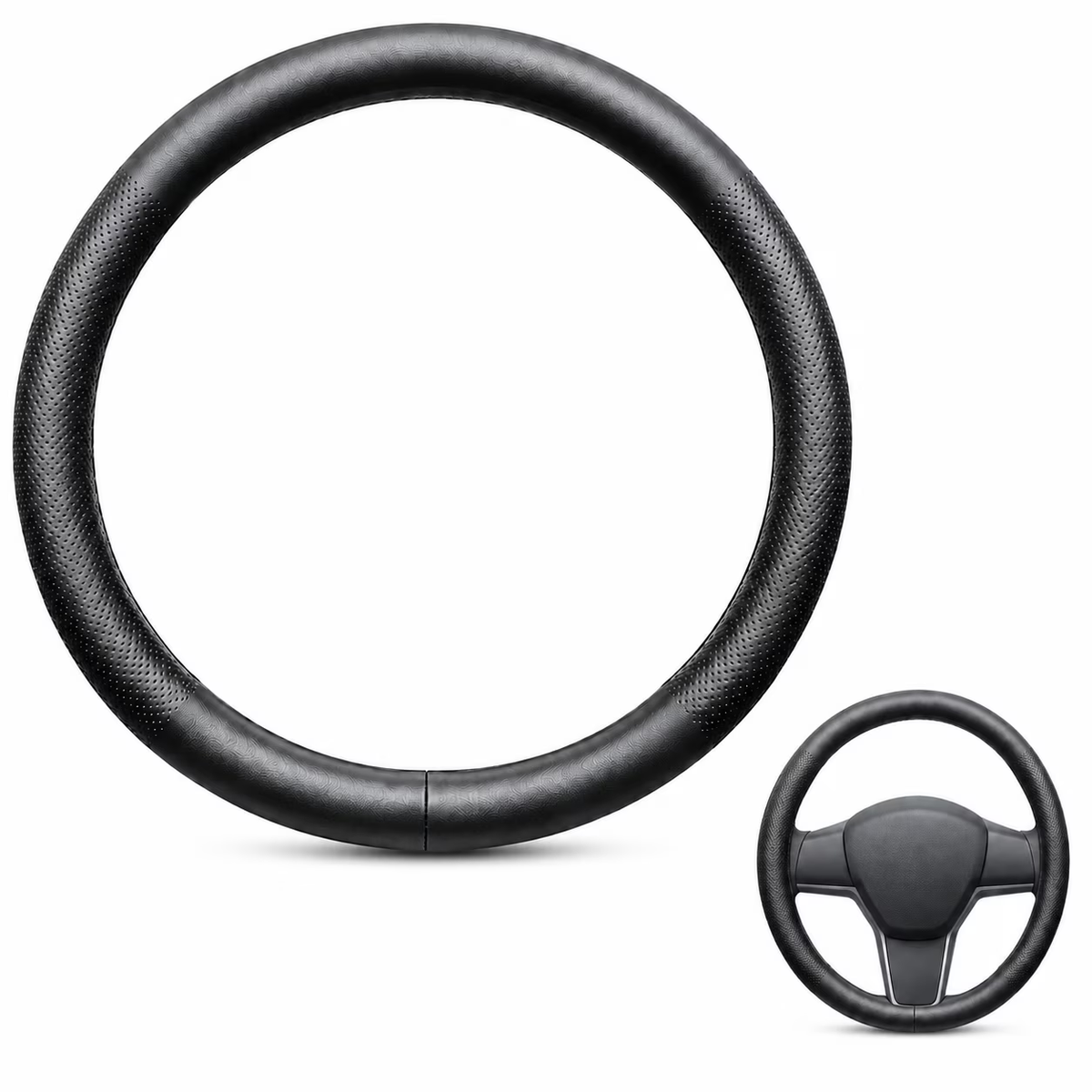 Nappa Leather Steering Wheel Cover Compatible with Tesla Model Y Accessories 2026 Juniper, Tesla Model 3 Accessories, Non-Slip Breathable Black Car Steering Wheel Cover, Y Protector
