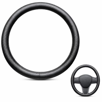 Nappa Leather Steering Wheel Cover Compatible with Tesla Model Y Accessories 2026 Juniper, Tesla Model 3 Accessories, Non-Slip Breathable Black Car Steering Wheel Cover, Y Protector