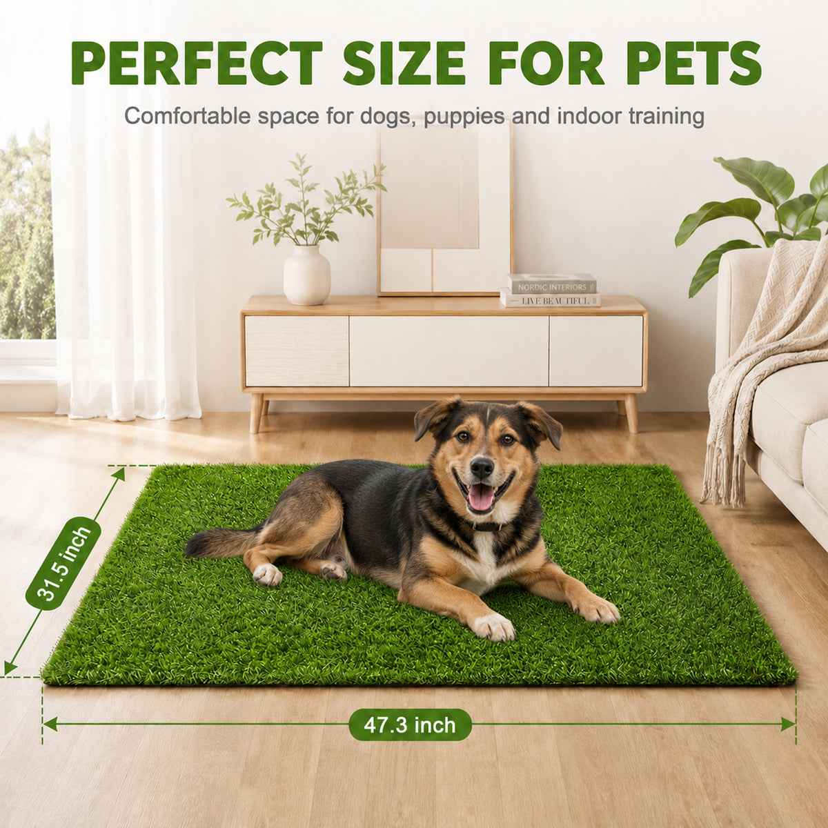Grass Pee Pads for Dogs, 47.3 x 31.5 Inch Reusable Dog Grass Pad, Washable Artificial Grass Mat with Drainage Holes for Potty Training, Balcony, Patio, Indoor and Outdoor Use