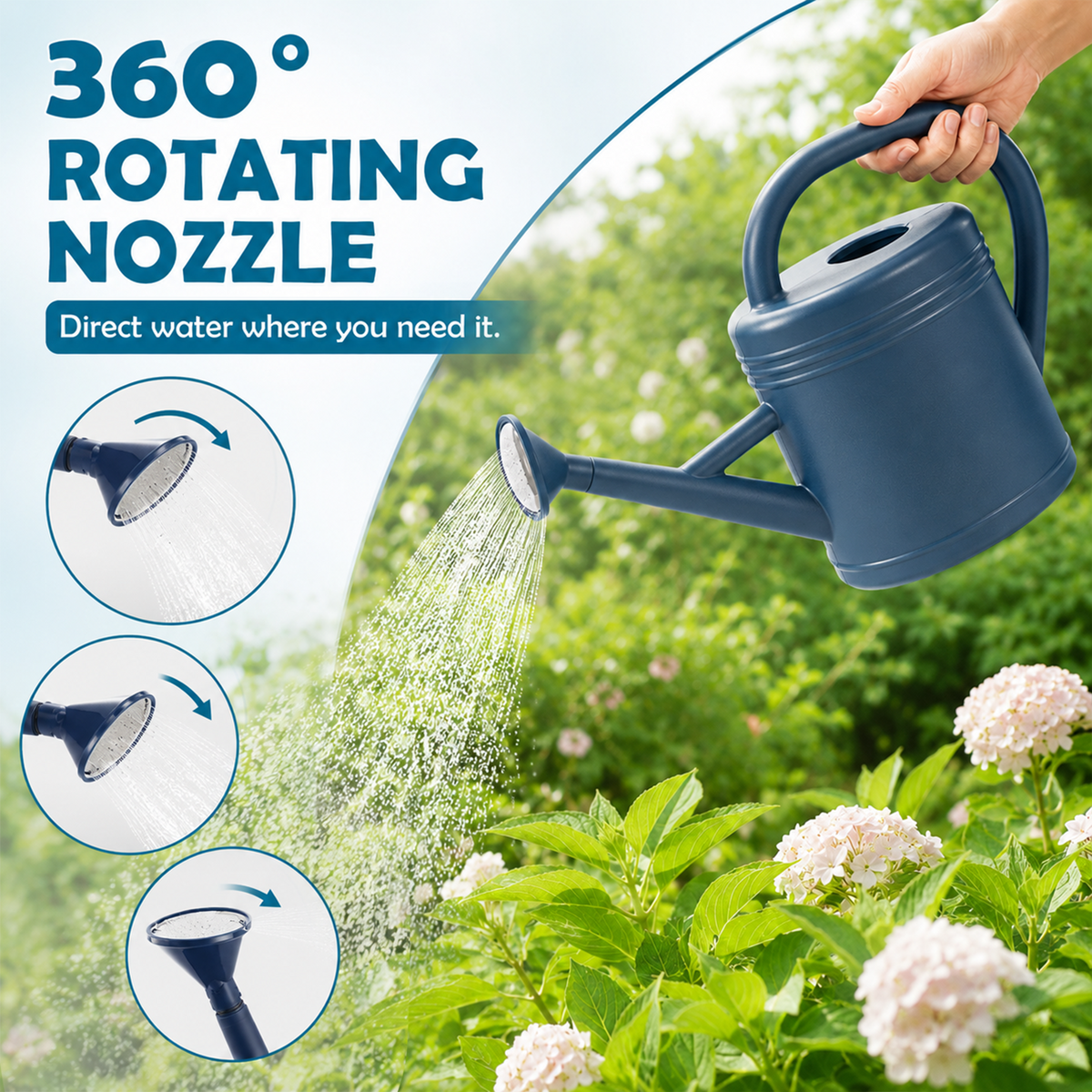 1 Gallon Watering Can for Indoor Plants, Plant Watering Can with Long Spout & Removable Sprinkler Head, Garden Watering Can for Outdoor Flowers, Houseplants & Patio, Blue