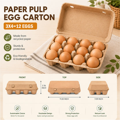 30 Pcs Blank Pulp Egg Cartons, 3×4 Size 12 Grid Pulp Egg Trays, Sturdy Molded Pulp Packaging for Farm Fresh Free-Range Imported Eggs