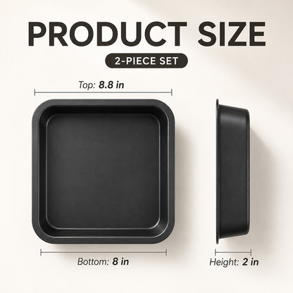 2-Pack 8-Inch Non-Stick Square Cake Pan, 8x8 Baking Pan for Cakes, Brownies & Lasagna, Dishwasher Safe & Oven Safe