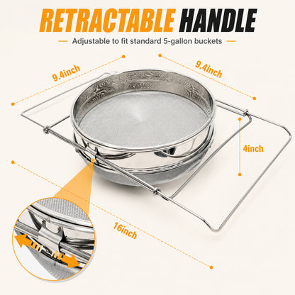 Stainless Steel Honey Filter Strainer, Double Sieve Honey Extractor Equipment for 5 Gallon Bucket, Beekeeping Supplies Metal Strainer