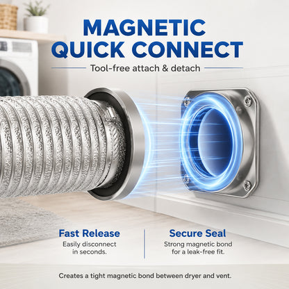 Magnetic Dryer Vent Connector, 180 Degree Wall Mount Exhaust Coupler, 4 Inch Carbon Steel Airtight Duct Adapter for Dryer Vent System, Laundry Room Vent Fitting