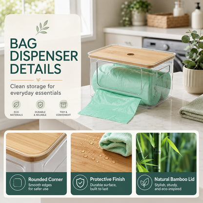 Trash Bag Holder with Bamboo Lid, Stackable Storage for Laundry Room Organization, Extra Large Garbage Bag Dispenser, Under Sink Pantry Organizer