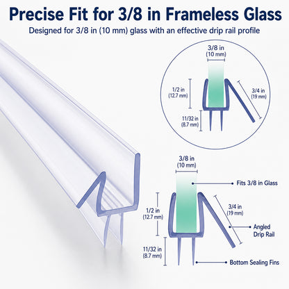 2-Pack Frameless Glass Shower Door Bottom Seal Strip, Effective Water Barrier Prevents Shower Water Leakage (3/8” x 39”)