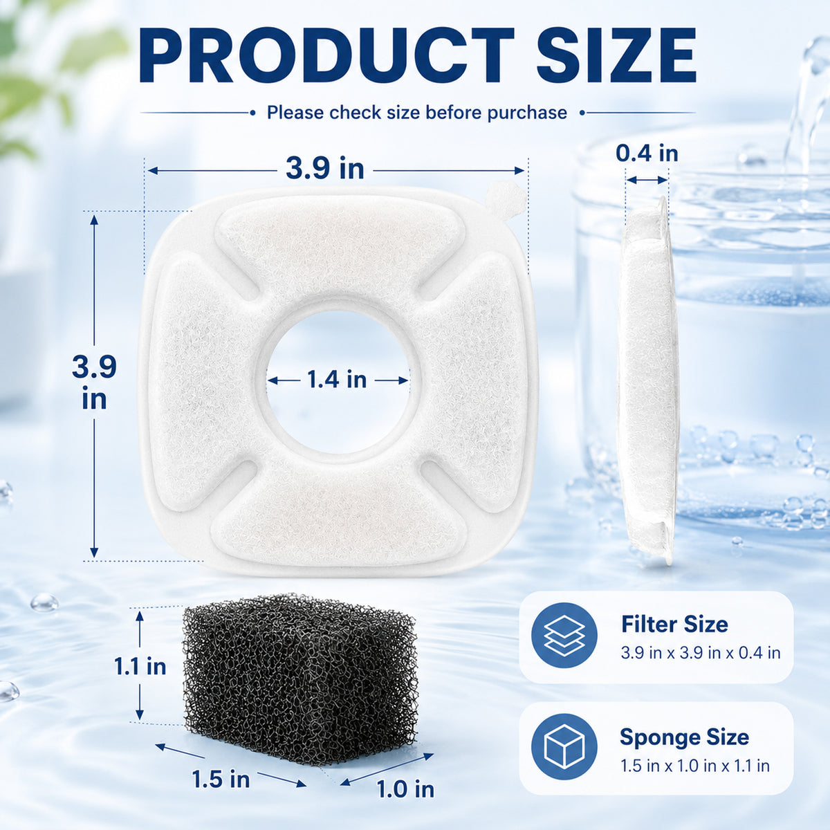 32 Piece Cat Water Fountain Filter Set, 16 Replacement Filters with 16 Sponges for 67 oz, 95 oz and 135 oz Pet Drinking Fountains