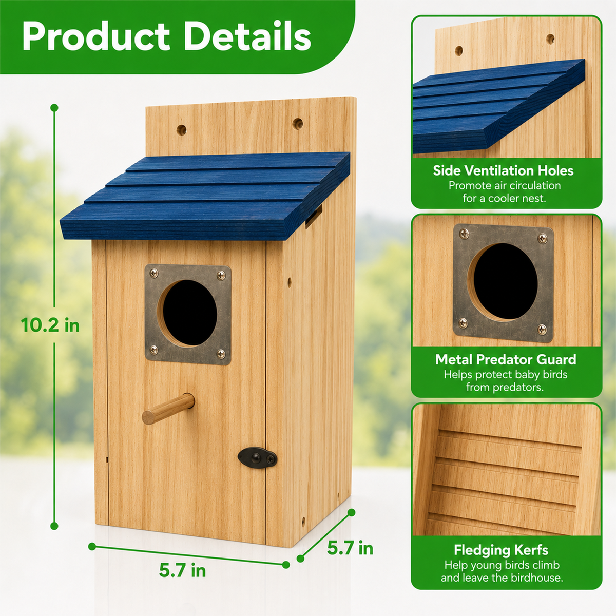 2 Pack Bird Houses for Outside, Wooden Cedar Bluebird Nesting Box with Copper Entrance Guard, Mountable Bird House for Tree, Garden, Patio &amp; Backyard, Easy Clean Shelter for Sparrows and Wild