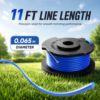 7 Pack Weed Wacker String Replacement, 0.065 Inch 11FT String Trimmer Refill, Compatible with 18V 24V 40V Trimmers, Includes 6 Trimmer Strings and 1 Cover