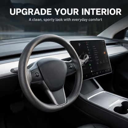 Nappa Leather Steering Wheel Cover Compatible with Tesla Model Y Accessories 2026 Juniper, Tesla Model 3 Accessories, Non-Slip Breathable Black Car Steering Wheel Cover, Y Protector