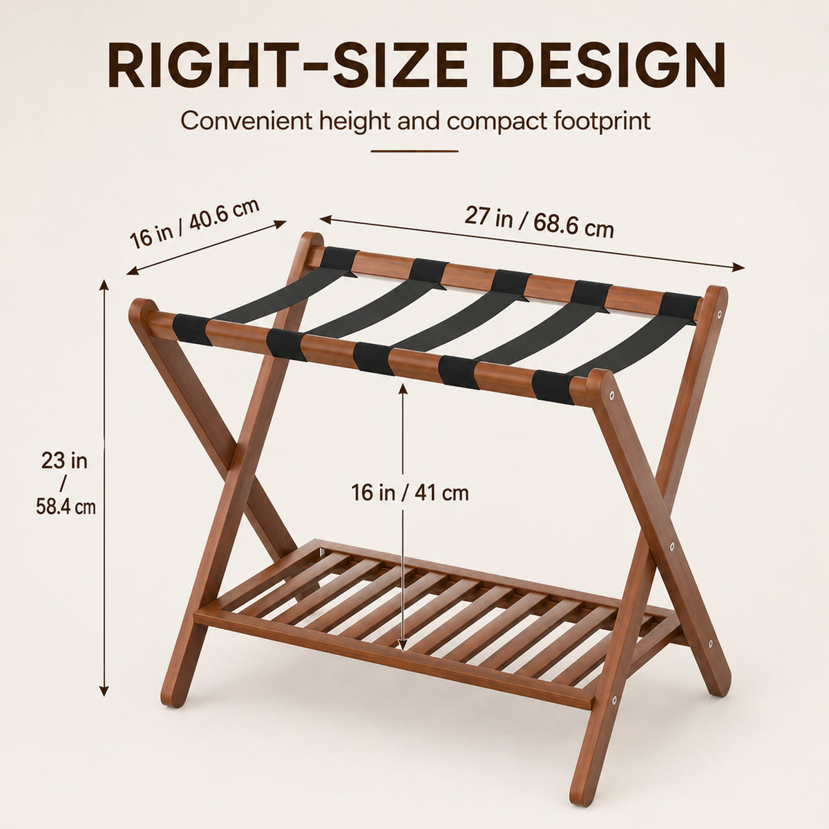 Luggage Racks Suitcase Stand Foldable With Storage Shelf For Guest Room Hotel Essentials Solid Bamboo Heavy-Duty Item Holder