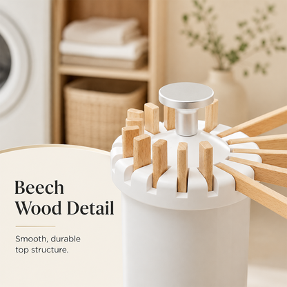 Tripod Clothes Drying Rack, Foldable Wooden Garment Rack, Portable Space Saving Floor Laundry Stand for Bedroom and Balcony Use