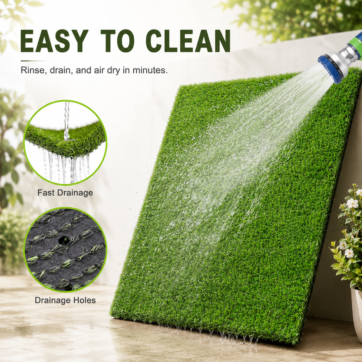Grass Pee Pads for Dogs, 47.3 x 31.5 Inch Reusable Dog Grass Pad, Washable Artificial Grass Mat with Drainage Holes for Potty Training, Balcony, Patio, Indoor and Outdoor Use