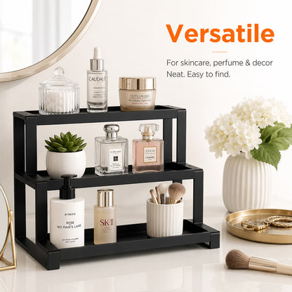 3-Tier Spice Rack Organizer for Kitchen Cabinet or Pantry, 14.5"-26.2" Expandable Metal Spice Shelf, Seasoning Organizer with Guardrails for Jars