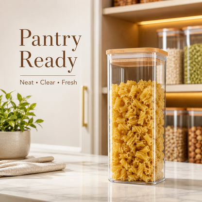Glass Spaghetti Pasta Storage Containers, 3 Pack 2.2Qt Square Airtight Glass Jars, Clear Sealed Canisters for Flour Cereal Beans Pantry Organization