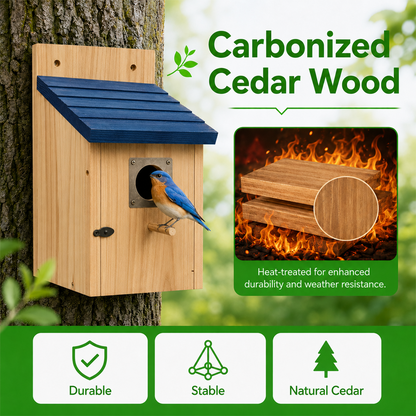 2 Pack Bird Houses for Outside, Wooden Cedar Bluebird Nesting Box with Copper Entrance Guard, Mountable Bird House for Tree, Garden, Patio &amp; Backyard, Easy Clean Shelter for Sparrows and Wild