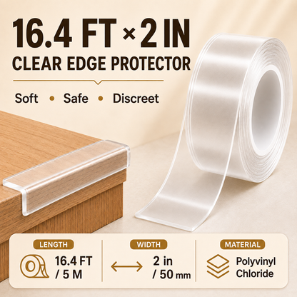 16.4 FT Clear Edge Protection Tape, 2 in Wide Soft PVC Self-Adhesive Furniture Edge Guard Tape for Tables and Baby Proofing