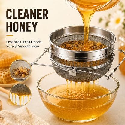 Stainless Steel Honey Filter Strainer, Double Sieve Honey Extractor Equipment for 5 Gallon Bucket, Beekeeping Supplies Metal Strainer