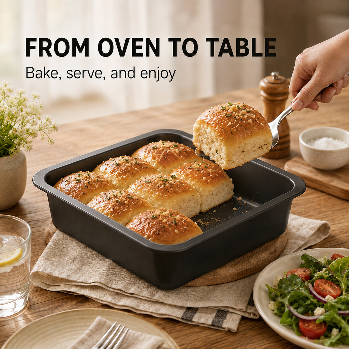 2-Pack 8-Inch Non-Stick Square Cake Pan, 8x8 Baking Pan for Cakes, Brownies & Lasagna, Dishwasher Safe & Oven Safe