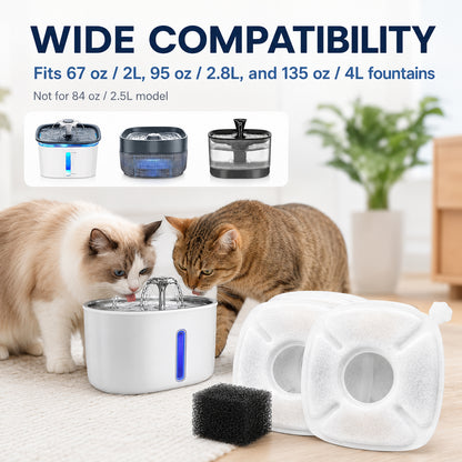 32 Piece Cat Water Fountain Filter Set, 16 Replacement Filters with 16 Sponges for 67 oz, 95 oz and 135 oz Pet Drinking Fountains