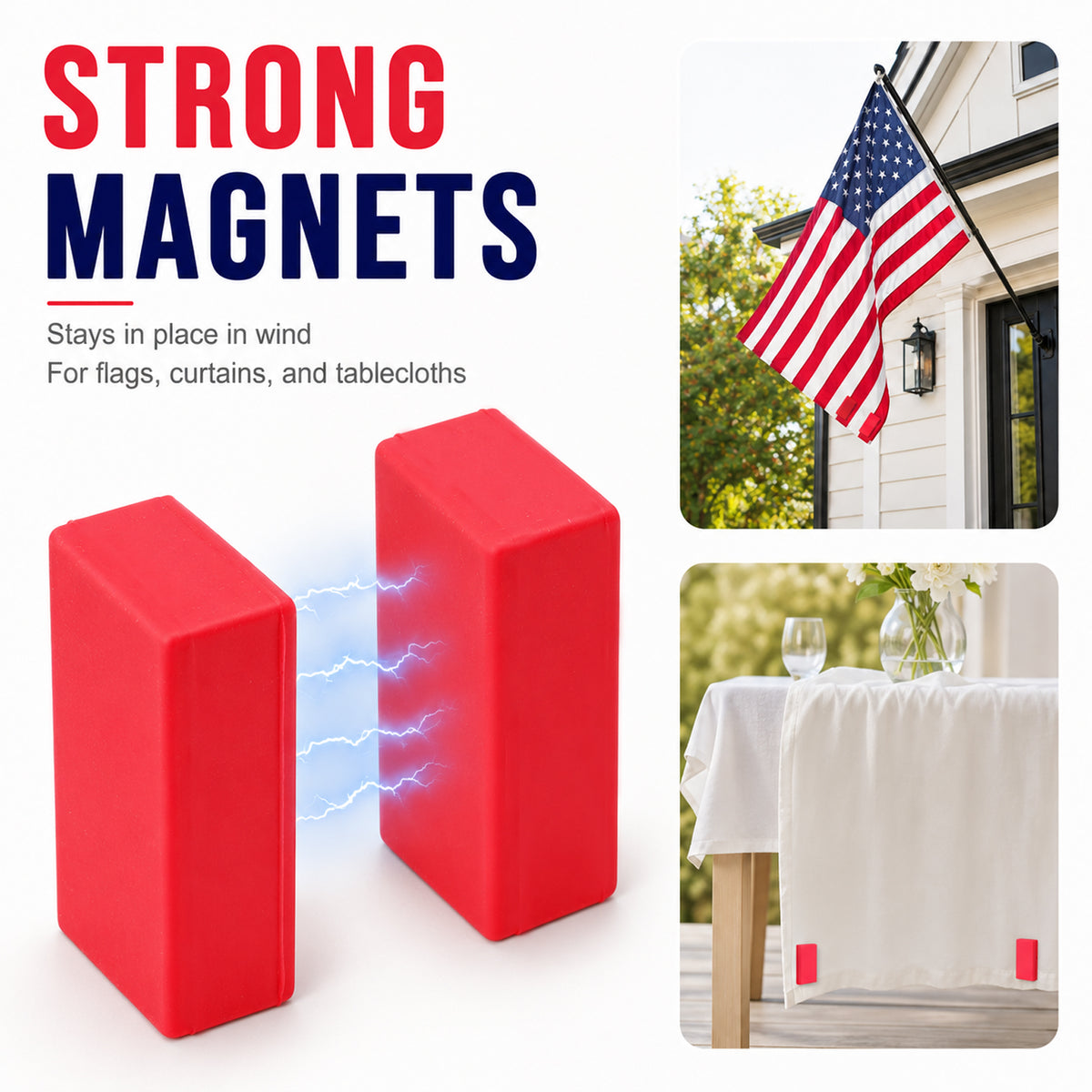 4 Pairs (8 Pcs) Clip On Heavy Duty Rubber Coated Magnetic Flag Weights, Wind Resistant Outdoor Magnet Weights for Windy Days, Anti-Wrap for Flag Pole Tablecloth Curtain Banner Rugs