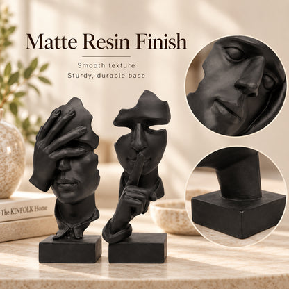 3 Pcs Thinker Statue, See No Evil Hear No Evil Speak No Evil Figurines, Abstract Resin Art Sculptures for Living Room, Home, Office, Study Decor, Silence is Gold Collection
