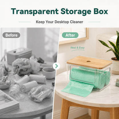 Trash Bag Holder with Bamboo Lid, Stackable Storage for Laundry Room Organization, Extra Large Garbage Bag Dispenser, Under Sink Pantry Organizer