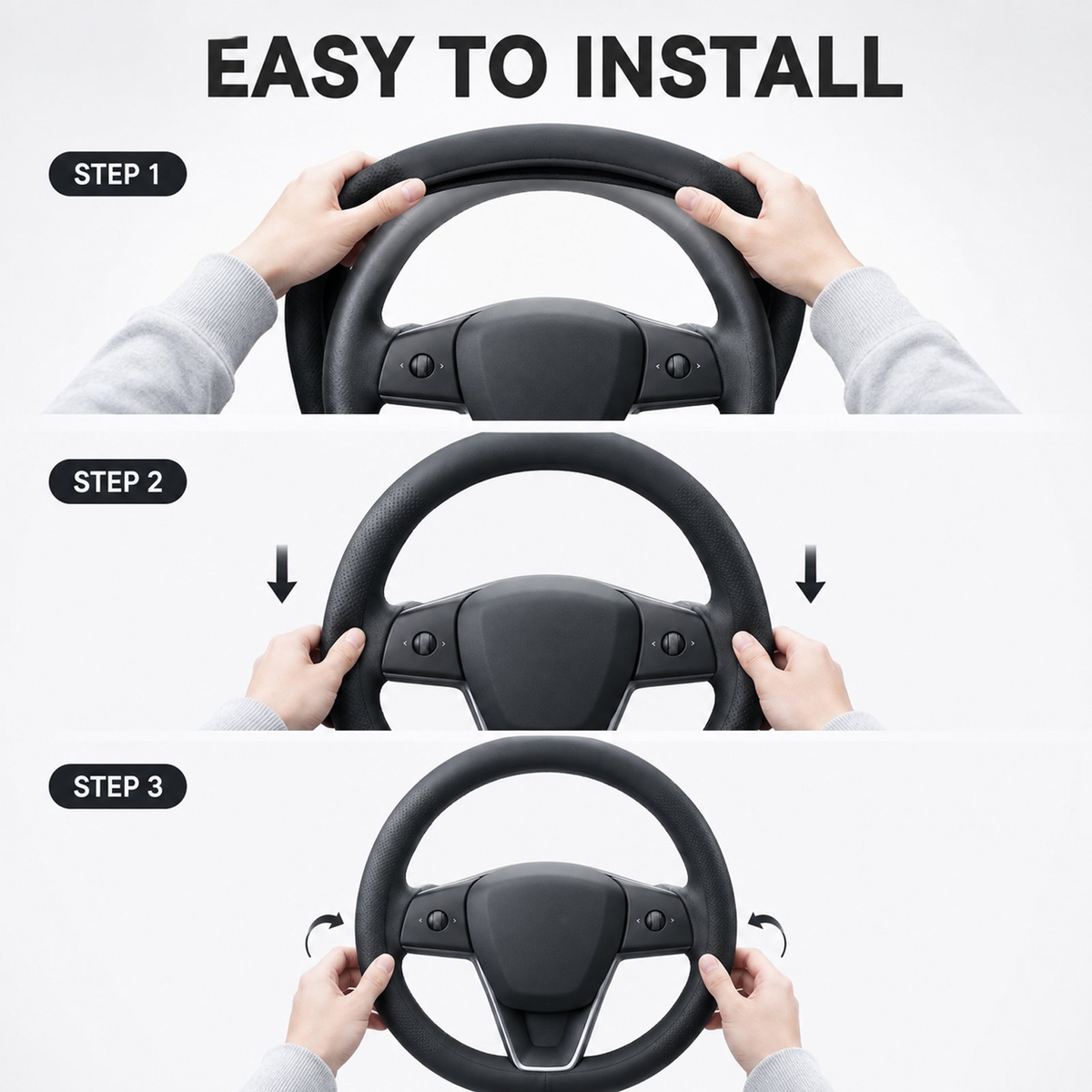Nappa Leather Steering Wheel Cover Compatible with Tesla Model Y Accessories 2026 Juniper, Tesla Model 3 Accessories, Non-Slip Breathable Black Car Steering Wheel Cover, Y Protector