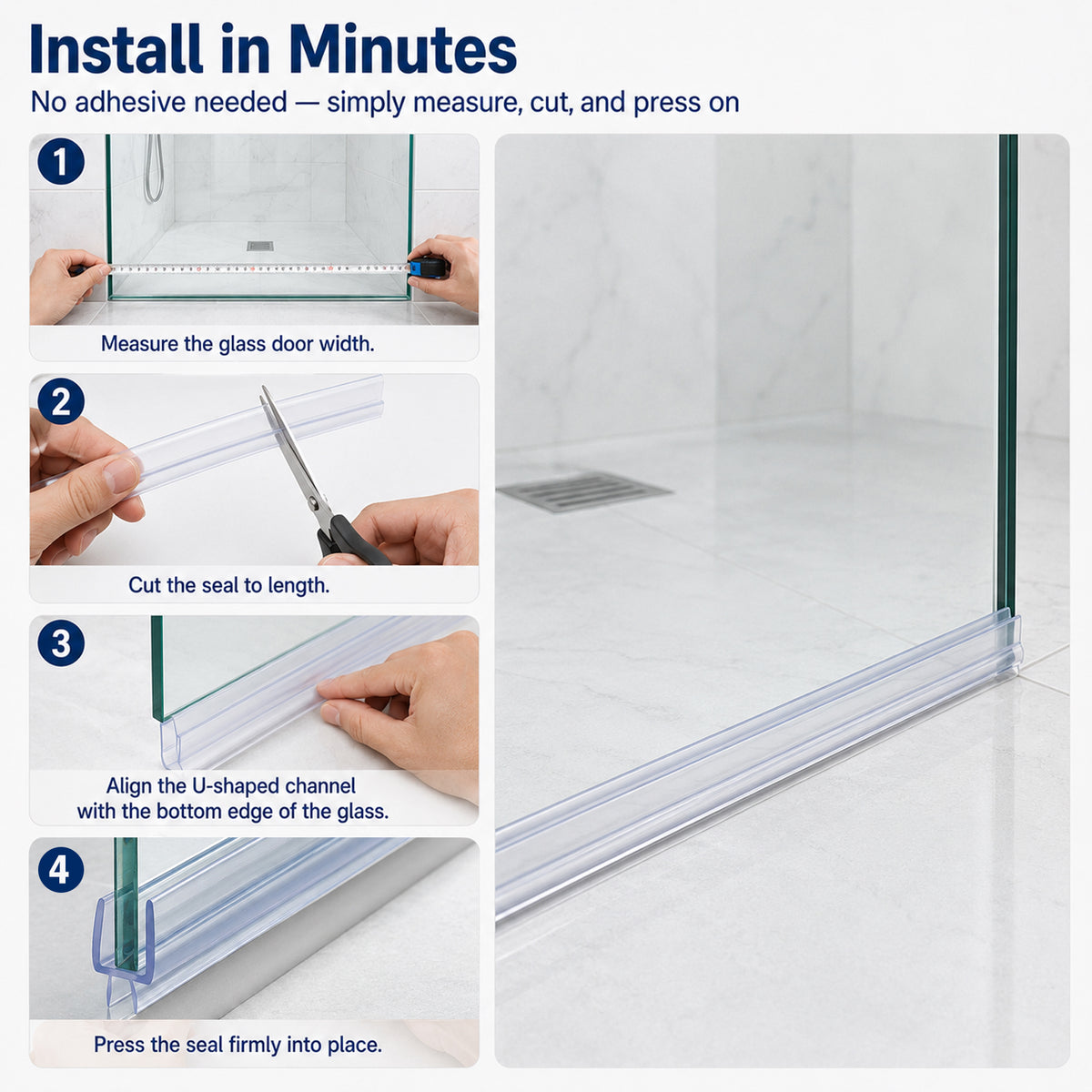 2-Pack Frameless Glass Shower Door Bottom Seal Strip, Effective Water Barrier Prevents Shower Water Leakage (3/8” x 39”)