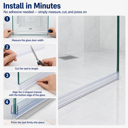 2-Pack Frameless Glass Shower Door Bottom Seal Strip, Effective Water Barrier Prevents Shower Water Leakage (3/8” x 39”)