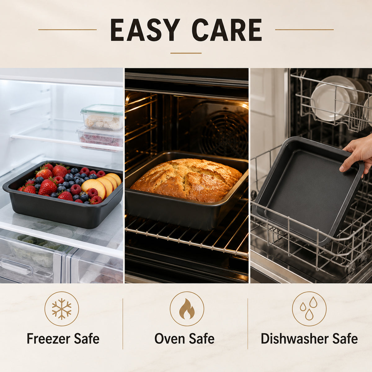 2-Pack 8-Inch Non-Stick Square Cake Pan, 8x8 Baking Pan for Cakes, Brownies & Lasagna, Dishwasher Safe & Oven Safe