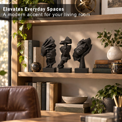 3 Pcs Thinker Statue, See No Evil Hear No Evil Speak No Evil Figurines, Abstract Resin Art Sculptures for Living Room, Home, Office, Study Decor, Silence is Gold Collection