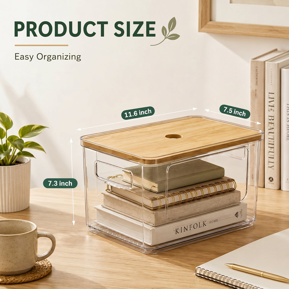 Trash Bag Holder with Bamboo Lid, Stackable Storage for Laundry Room Organization, Extra Large Garbage Bag Dispenser, Under Sink Pantry Organizer