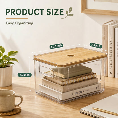 Trash Bag Holder with Bamboo Lid, Stackable Storage for Laundry Room Organization, Extra Large Garbage Bag Dispenser, Under Sink Pantry Organizer