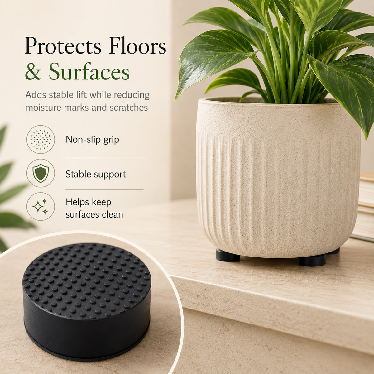24 Pack Invisible Pot Feet, Non-Slip Solid Rubber Pots Risers Invisible Plant Risers for Patios, Gardens or Decks