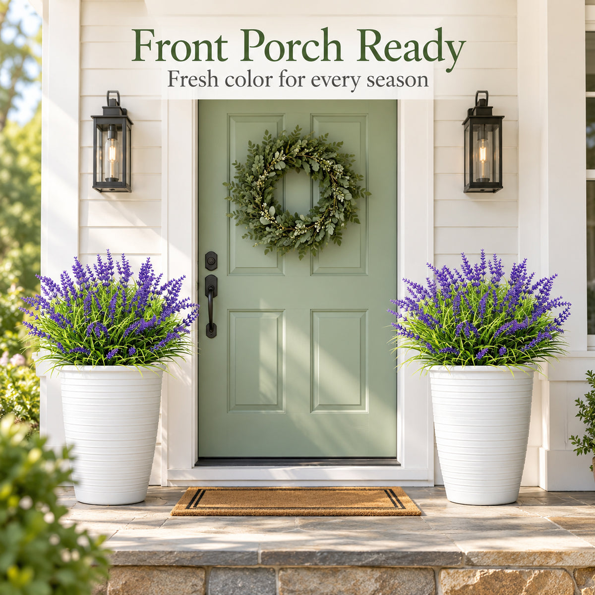 12 Bundles Artificial Plants with Flowers for Outdoor Pots, Artificial Plant Decor for Window, Garden, Patio, Hanging Planter, Pathway & Front Porch
