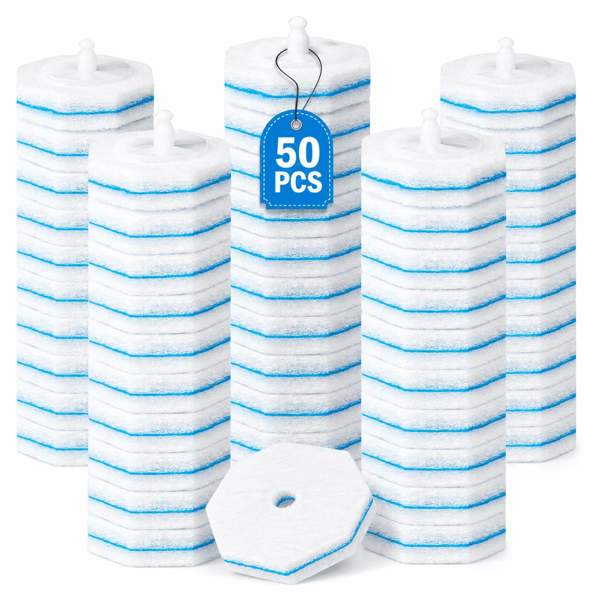 50PC Toilet Bowl Wand Refills, Replacement Cleaning Heads for Disposable Toilet Brushes, Bathroom Cleaning Pads Compatible with Household Brushes & Scrubbers, Toilet Refill Pack