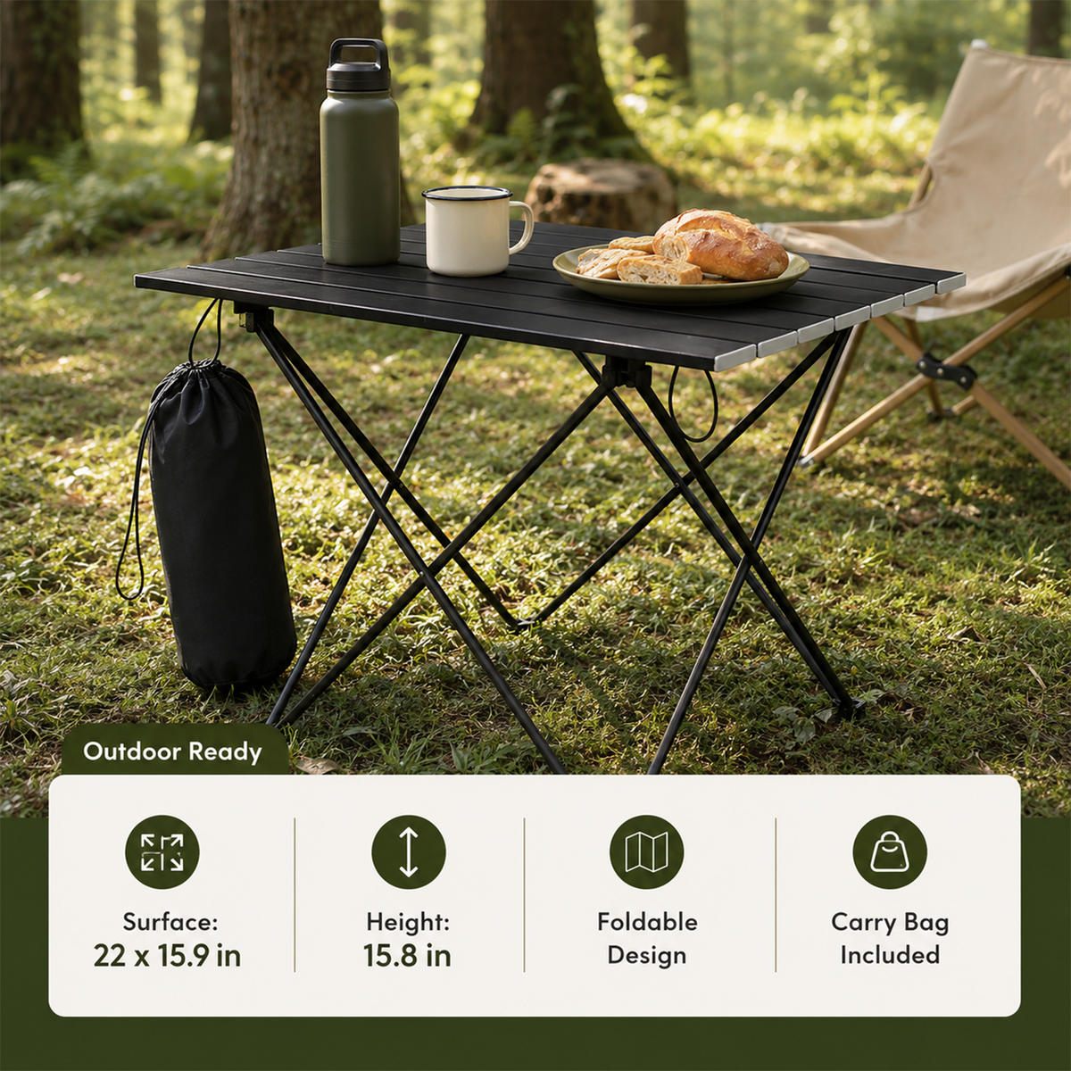 Ultralight Folding Camping Table,Portable Camping Table with Aluminum Table Top,Folding Camping Table with Carry Bag for Outdoor,Picnic, BBQ,Cooking,Festival,Beach,Home,Black