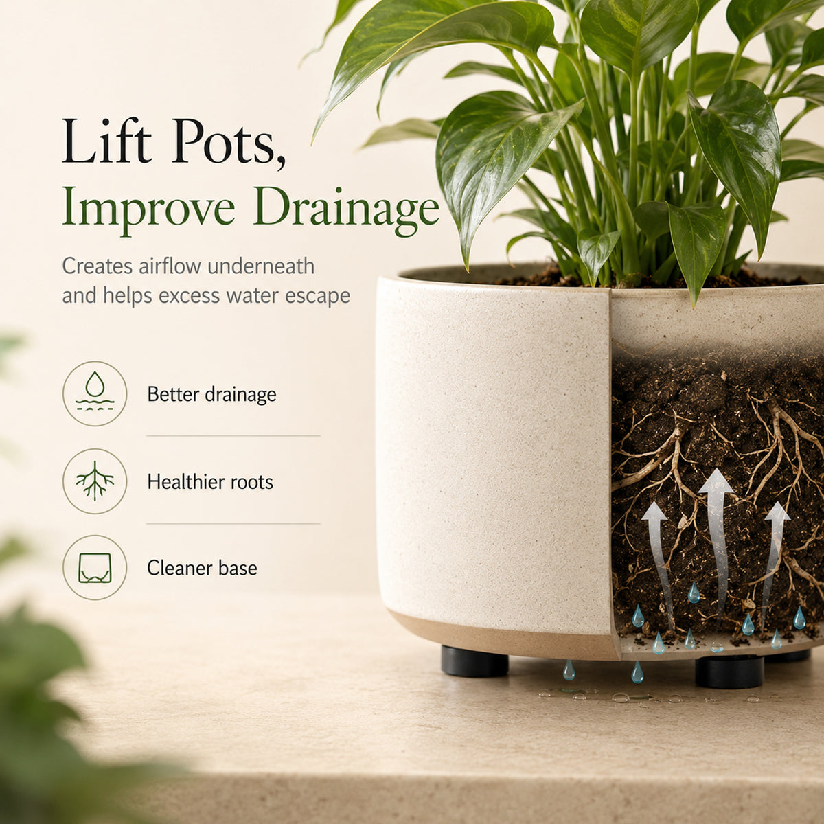 24 Pack Invisible Pot Feet, Non-Slip Solid Rubber Pots Risers Invisible Plant Risers for Patios, Gardens or Decks