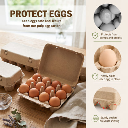 30 Pcs Blank Pulp Egg Cartons, 3×4 Size 12 Grid Pulp Egg Trays, Sturdy Molded Pulp Packaging for Farm Fresh Free-Range Imported Eggs