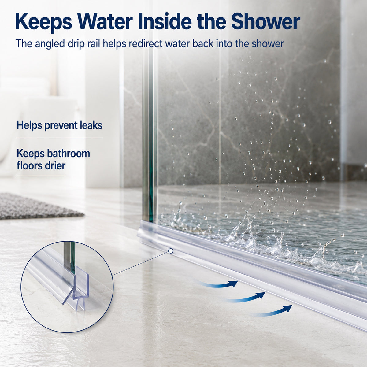 2-Pack Frameless Glass Shower Door Bottom Seal Strip, Effective Water Barrier Prevents Shower Water Leakage (3/8” x 39”)