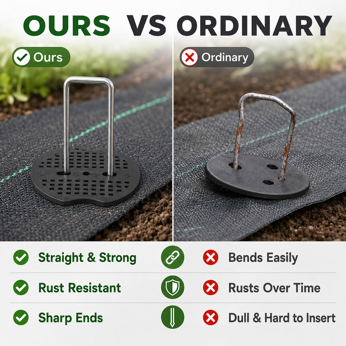 50 Pcs Garden Stakes Landscape Staples Set, 6 Inch 11 Gauge Heavy Duty Galvanized U-Shaped Pins with 50 Gaskets for Weed Barrier Fabric, Grass Sod, Artificial Turf & Yard Landscape, Weed Barrier