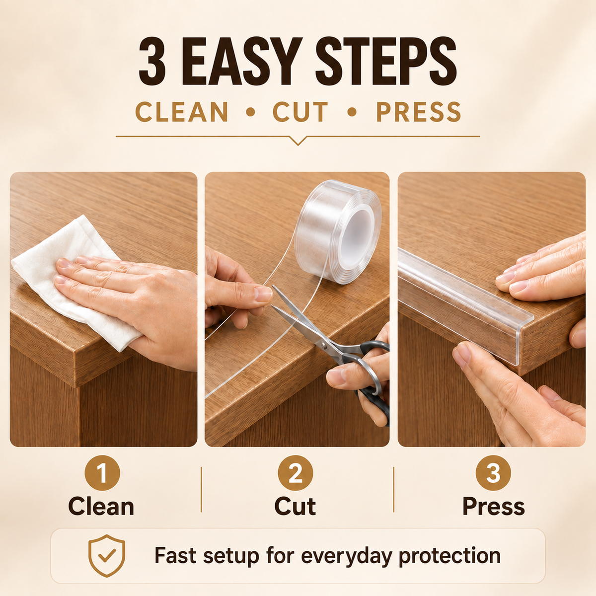16.4 FT Clear Edge Protection Tape, 2 in Wide Soft PVC Self-Adhesive Furniture Edge Guard Tape for Tables and Baby Proofing